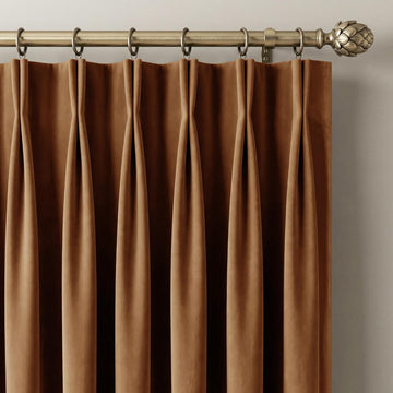 Blackout Pinch Pleat Velvet Curtains 90 Inch Heavy Back Tab Energy Saving Room Darkening All Season Gold Brown Drape