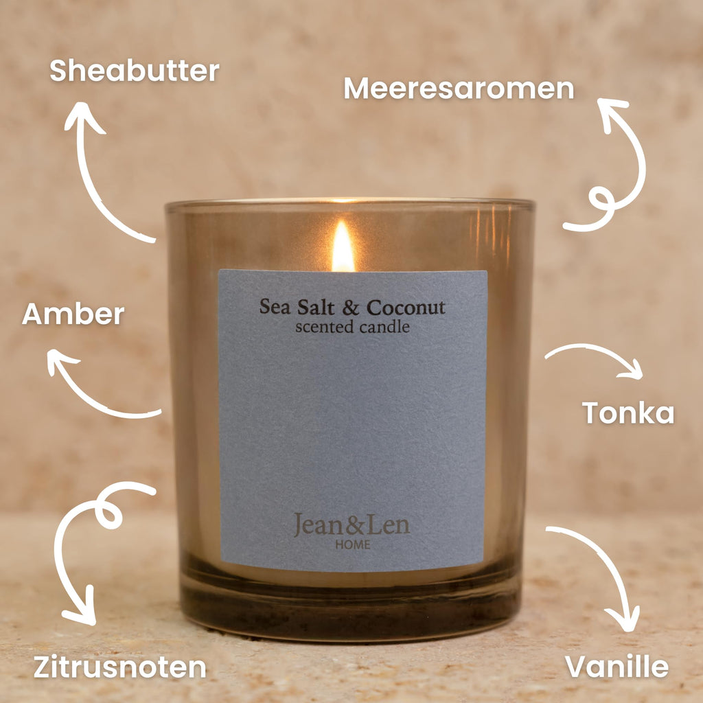 Scented Candle Sea Salt & Coconut Made with Shea Butter, Burn Time Approx 40 Hours, Minimalist Design, Exotic