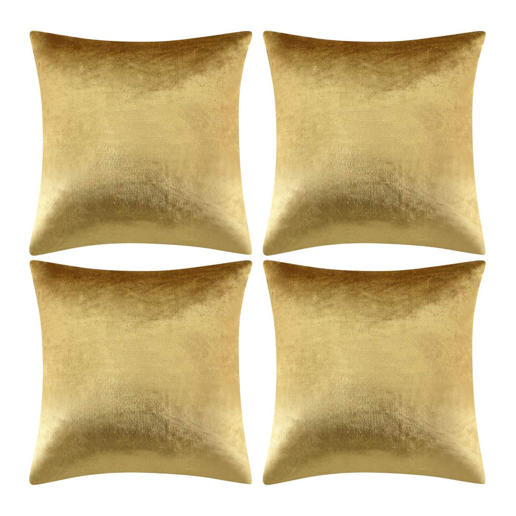 Pack of 4 Gold Decorative Velvet Pillow Covers 18x18