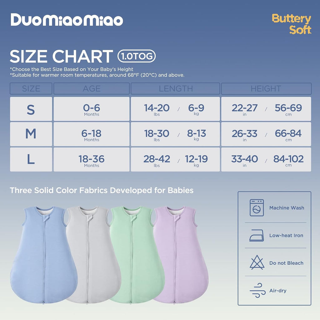 2 Pack Buttery Soft Rayon Made from Bamboo Baby Sleep Sack 1.0 TOG, Premium Baby Sleeping Bag Way