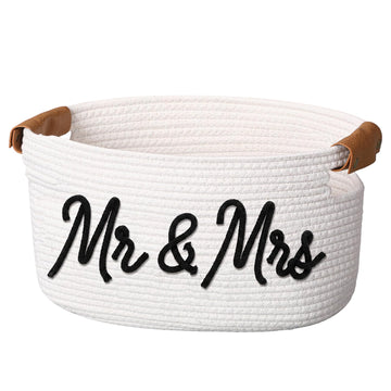 Wedding Gifts Basket with Handles, Mr & Mrs Cotton Rope Basket