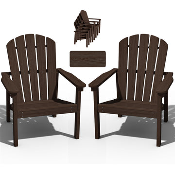 Stackable Adirondack Chair, HDPE Outdoor Chair Set of 2, Coffee