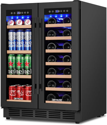 24" Dual Zone Wine & Beverage Refrigerator - Under Counter Cooler with Upgraded 