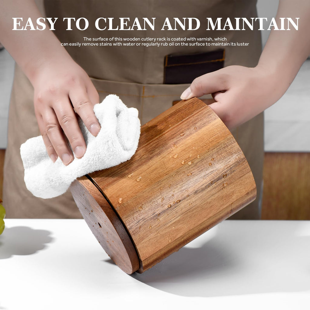 Acacia Wood Utensil Holder 360° Rotating Kitchen Utensil Organizer