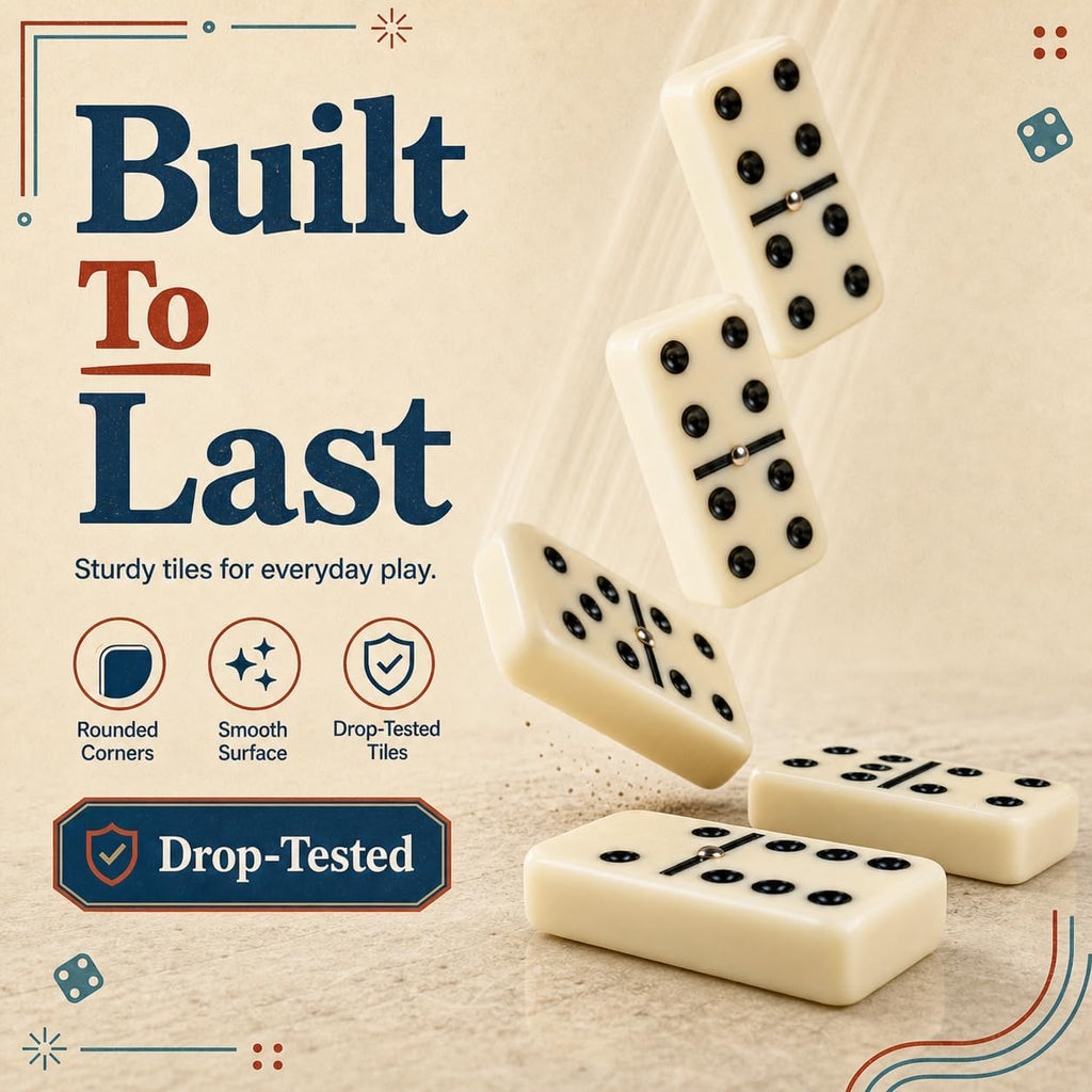 Jumbo Dominoes Set for Adults, Double 6 Domino with Wooden Box - Set of 28