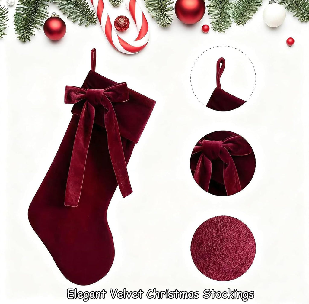 Velvet Christmas Stocking,Velvet Stocking,Stocking Christmas,19 Inch Christmas Stocking with Large Decorative Bow