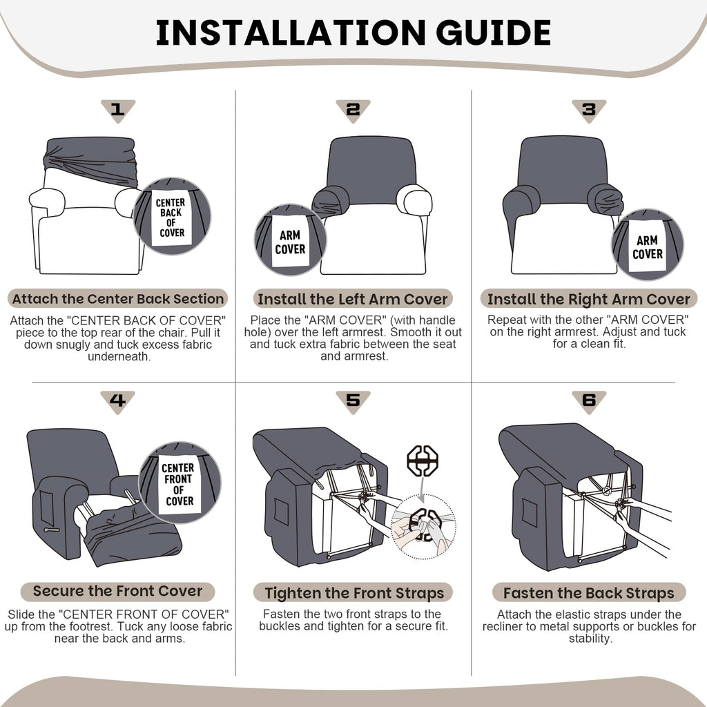 Stretch Recliner Chair Covers, 4-Pieces Slipcover, Gray