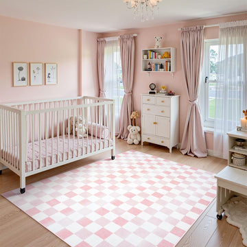 Pink Checkered Rug Aesthetic Nursery Decor