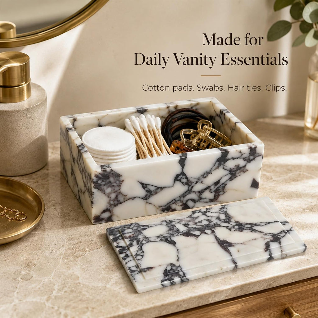 Natural Marble Rectangle Jewelry Box with Lid, 7.87