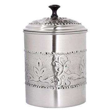 Antique Pewter Embossed 5.5 QT Stainless Steel Canister, Beautiful Food Storage Container Counter, Tea, Sugar