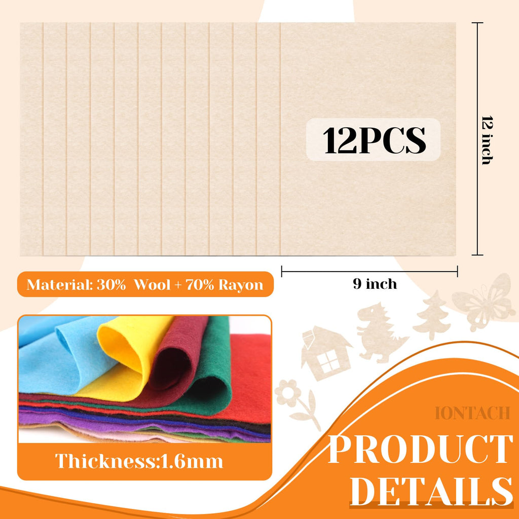 9" X 12" Felt Fabric Sheets 1.6mm Thick (12 Packs, Apricot)