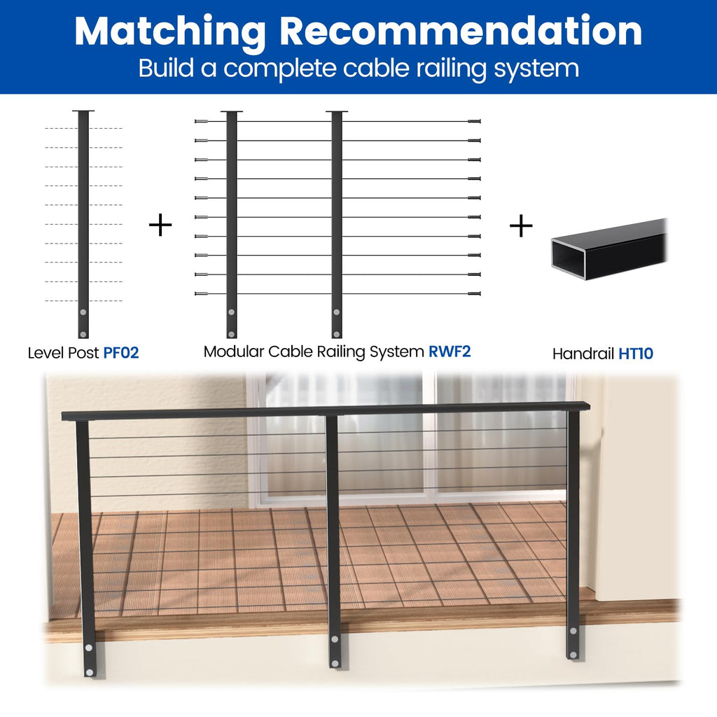 4Pack 36" Black Side Mount Cable Railing Level Post PF02 BH4S