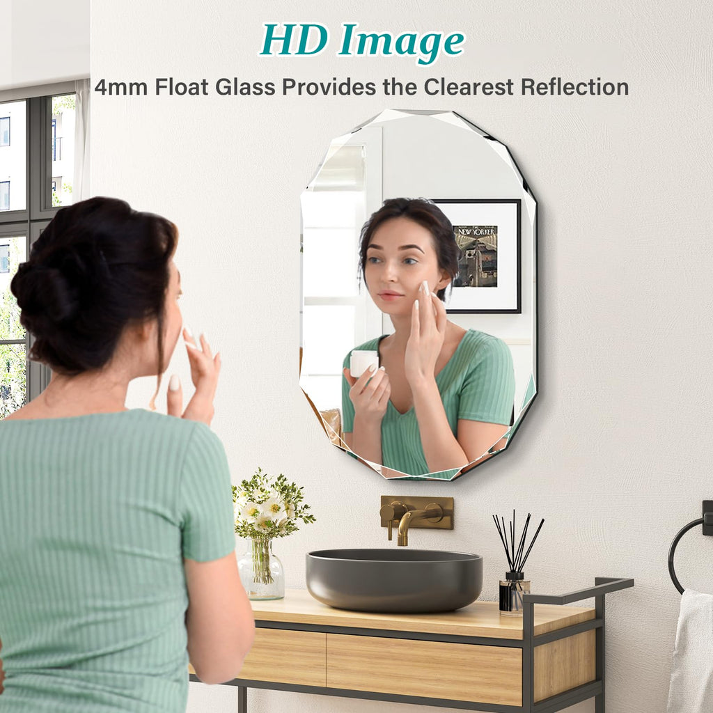 Single Beveled Edge Bathroom Vanity, 23.6" x 35.4" Oval Wall, Shatterproof Frameless for Over Sink, Restroom