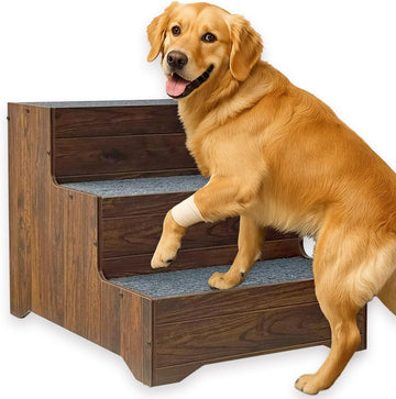 Extra Sturdy Dog Stairs for Large Dogs, Wooden Bed Step Non-Slip Wide 3-Step