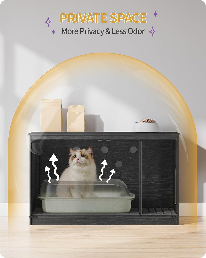 Cat Litter Box Enclosure, Hidden Litter Box Furniture with Divider