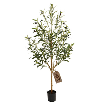 4FT Olive Trees Artificial Indoor, Fake Olive Tree with Natural Wood Trunk and Olive Branches and Lifelike Fruits, Faux