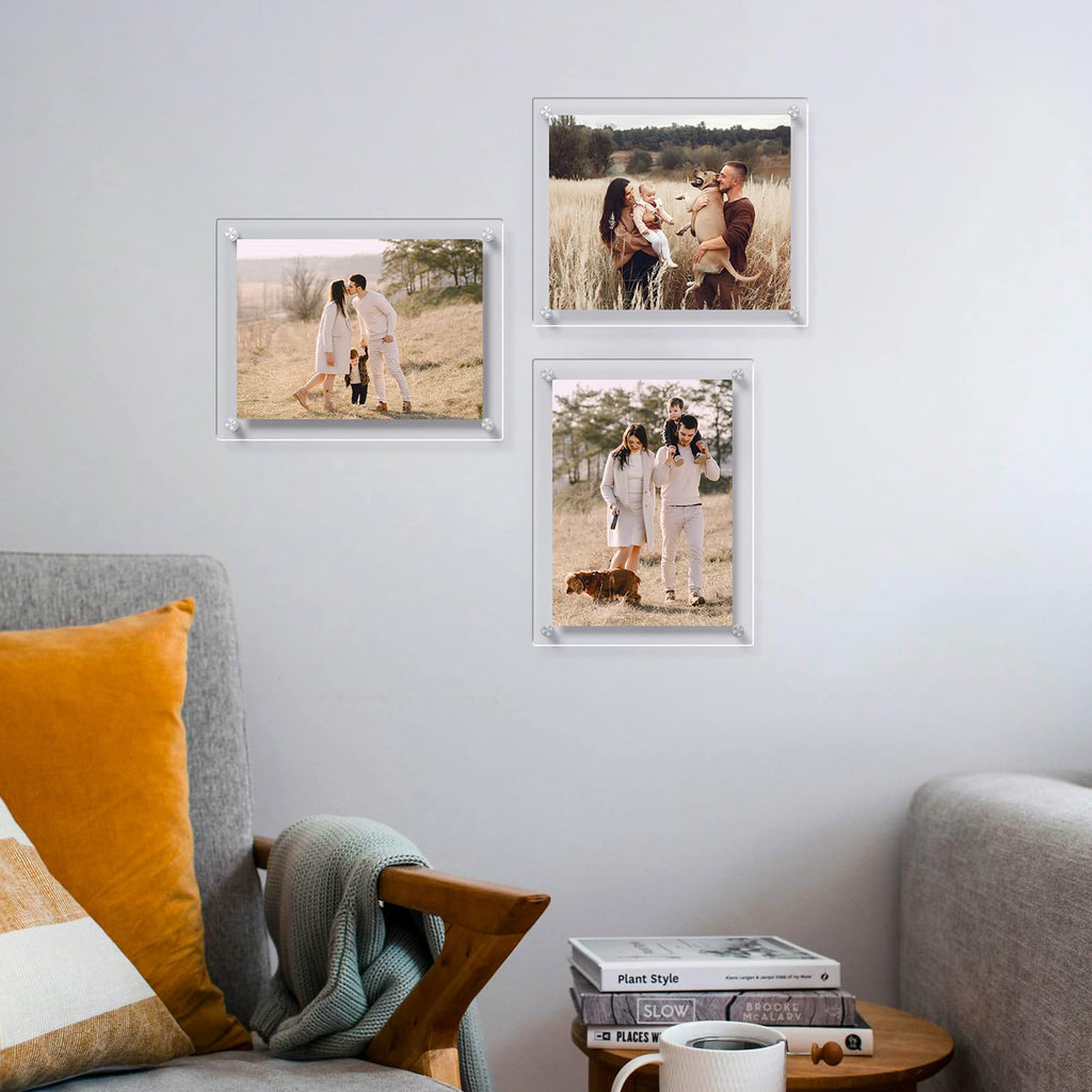 8.5x11 Acrylic Picture Frames 4 Pack, Clear Floating Wall Frames