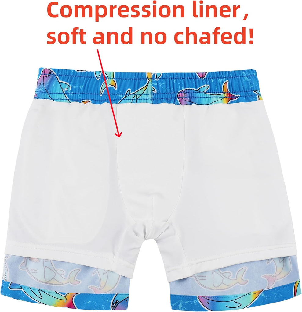 Toddler Boys Rash Guard Sets,Swim Trunks with Compression Liner,Swim Shirt Sets