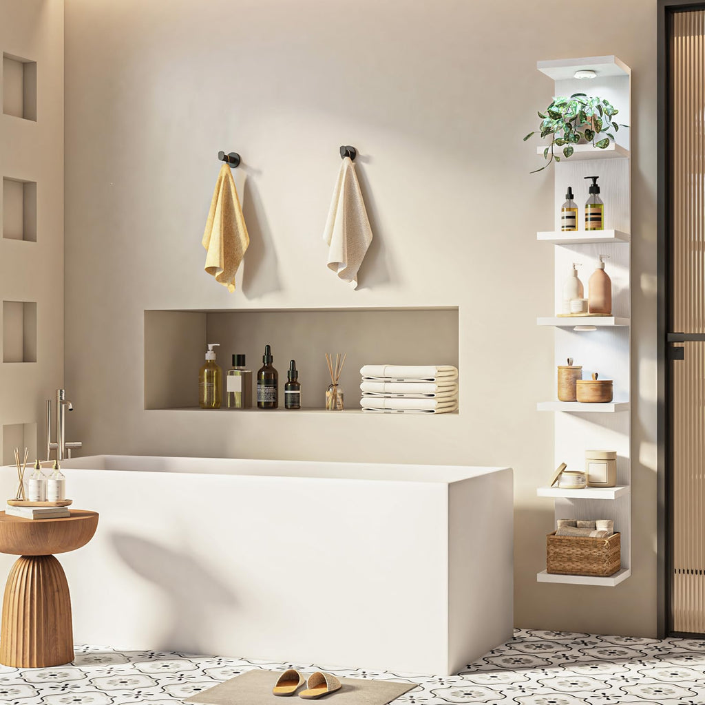 7 Tier Wall Shelf with LED Lights Lack Shelf for Room Decor White