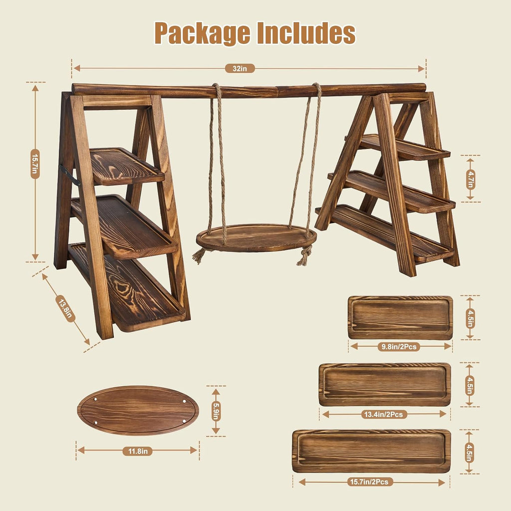 3 Tier Cupcake Stand with Swing, Wooden Cupcake Stand, Swing Cupcake Stand with Removable Serving Platter and