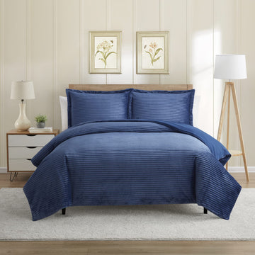 Premium Flannel Duvet Cover Set - 3 PC Reversible Comforter Cover Set with Microfiber Back - 1 Velvet Duvet