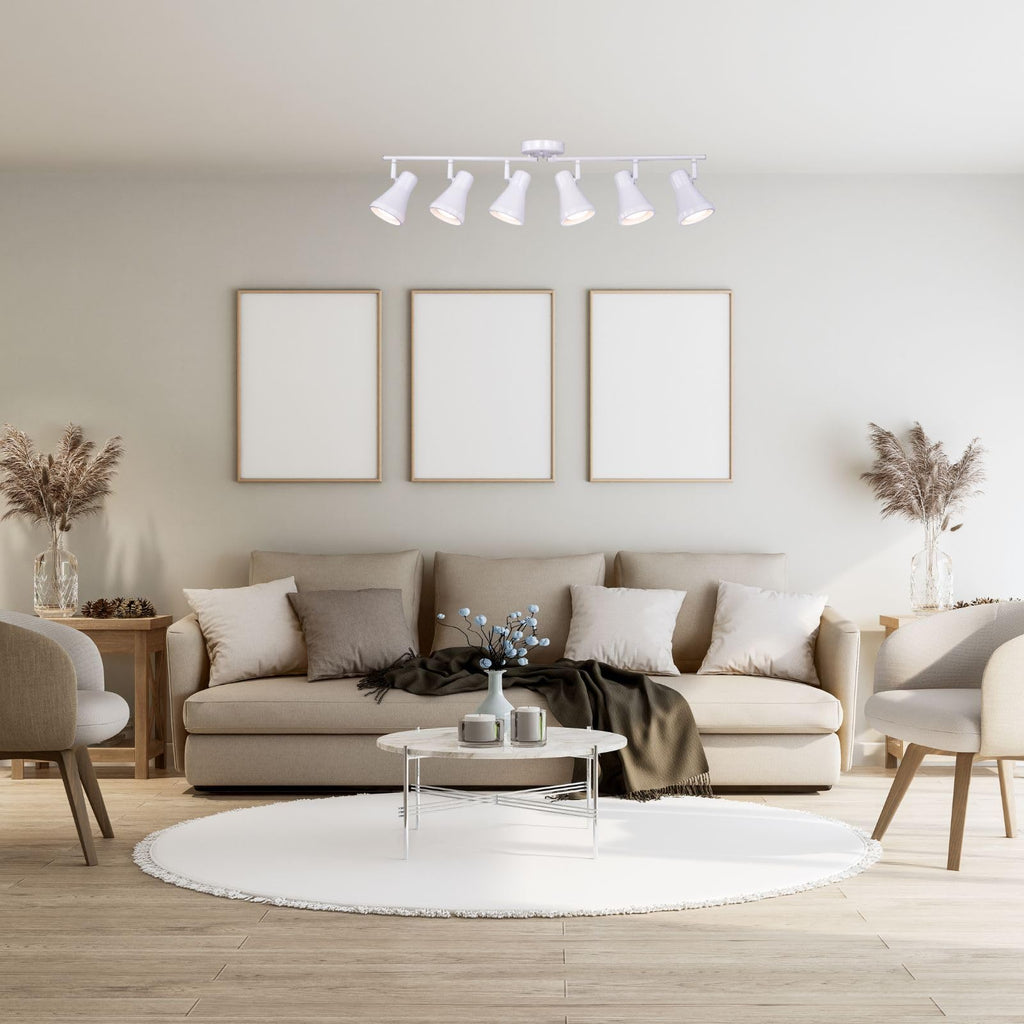 Foldable Track Lighting Fixtures, 6 Way Pivot Shade Ceiling LED Lights,Modern White Rotatable Bar Spotlight Island