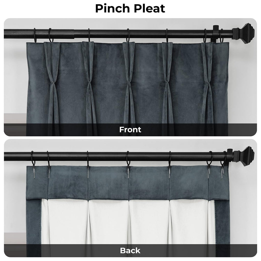 Velvet Pleated Blackout Curtains (1 Panel), 25W x 108L, Distance Blue Grey