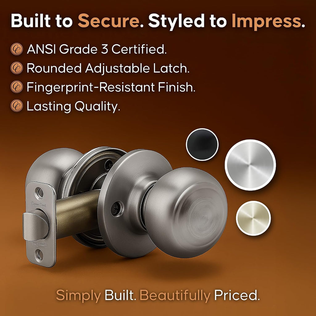 Colonial Passage Interior Door Knob - ANSI Grade-3 Certified, Modern Heavy Duty Handle, Easy Install and Reversible