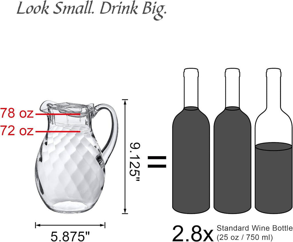 Bubbly Whirly - Plastic Pitcher (64 oz, 2 Quart), Clear Water Pitcher with Lid, Fridge Jug, BPA-Free, Shatter-Proof