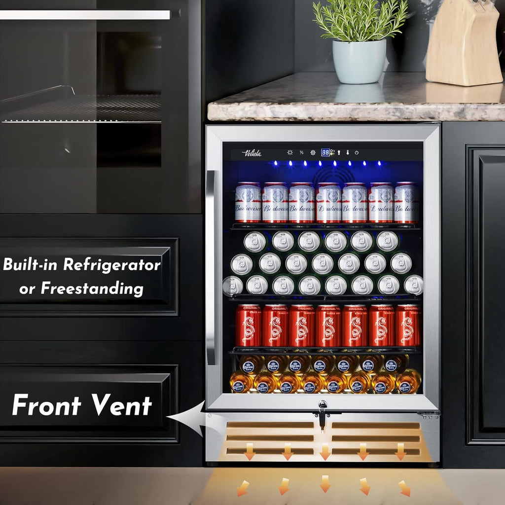 24 Inch Beverage Refrigerator Cooler,210 Cans Wide Beverage and Beer Fridge with