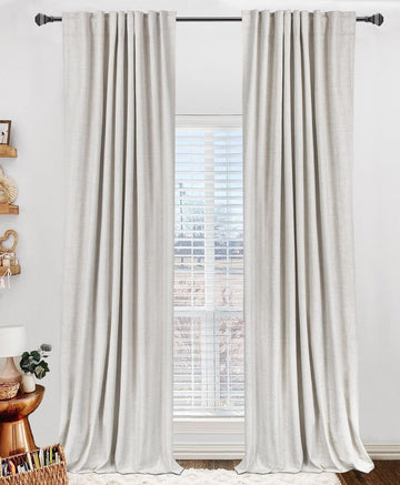 Linen Textured Total Blackout Curtains 72 Inches Long, Beige - Set of 2