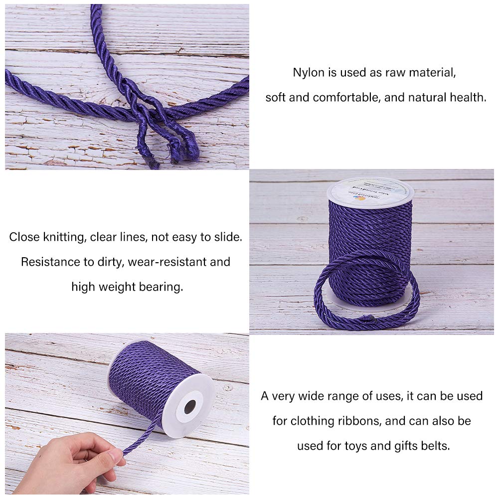 Purple Silk Rope 5mm Twisted Cord Trim 3-Ply Twisted Cord Rope Nylon Crafting Cord Trim Thread String for - 18 Yards