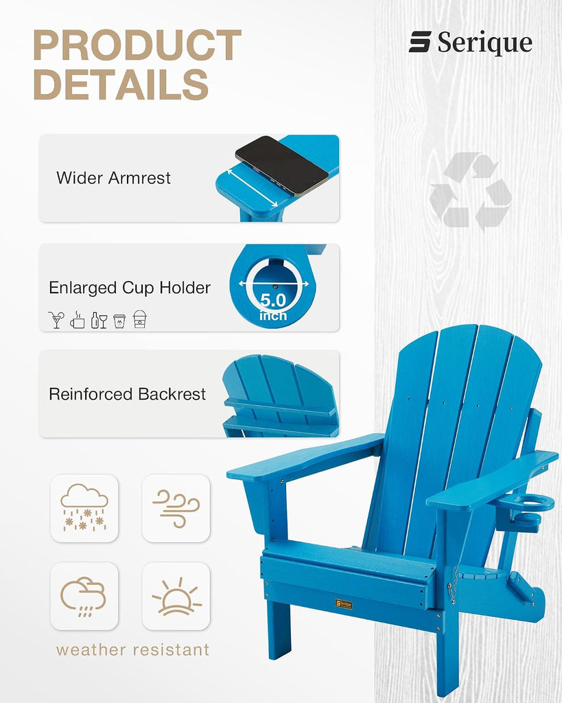Folding Adirondack Chair Wood Texture, Patio Chairs Weather Resistant, Outdoor Chair, Lawn Chair with Cup Holder