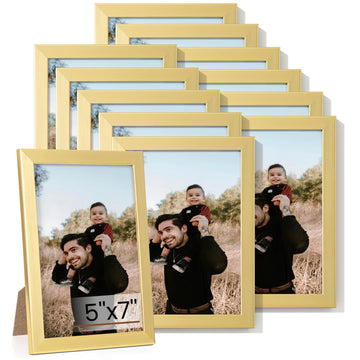 5x7 Picture Frame Set of 12, Gold Photo Frames Display 5"x7" Pictures, Picture Frames 5x7 Wall Gallery Collage Tabletop