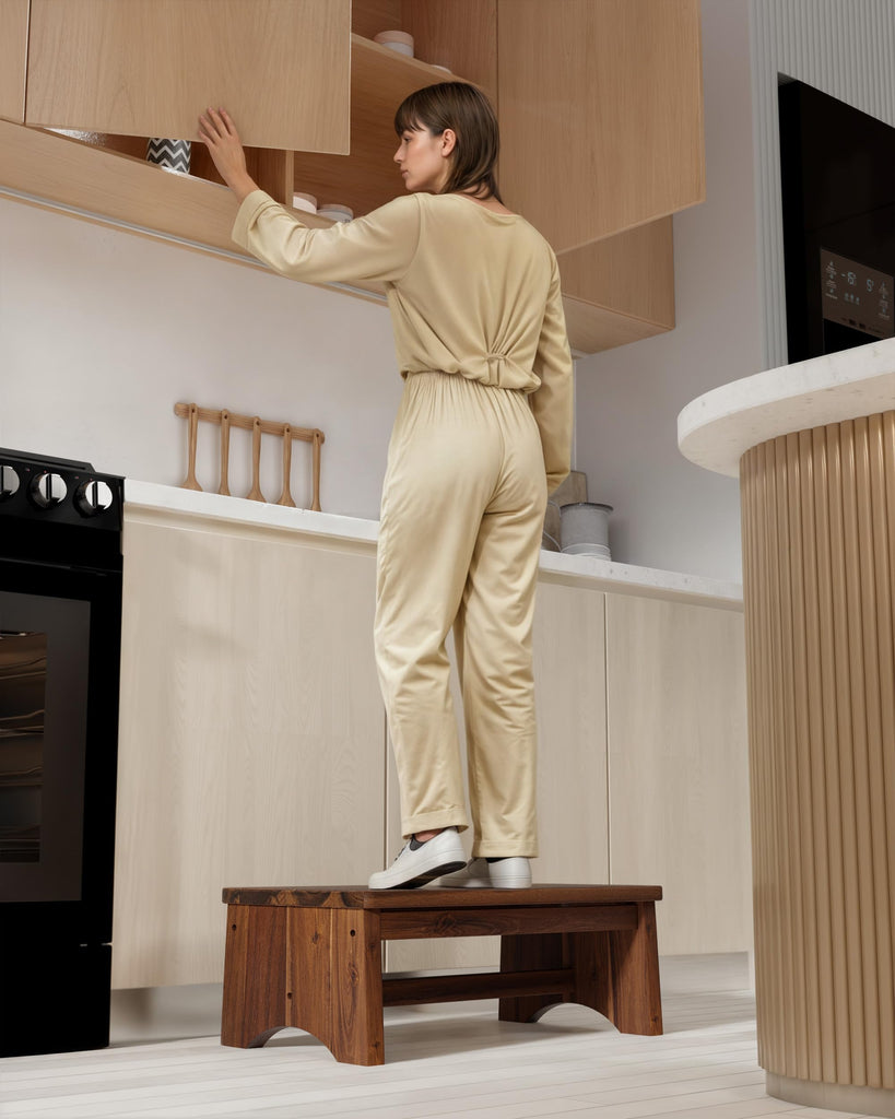 Extra Wide 26in Wooden Step Stool, Heavy Duty, Holds Up to 375 lbs