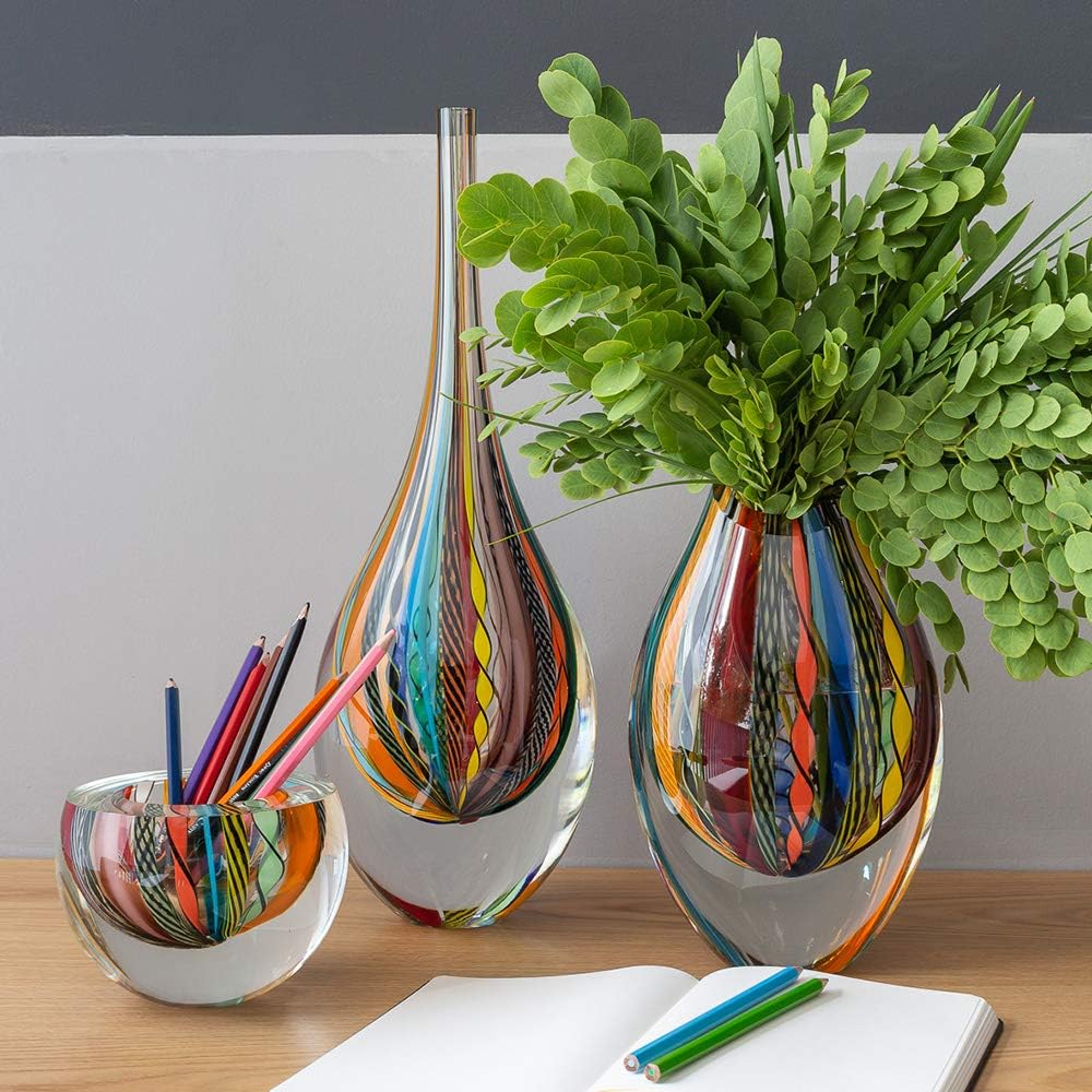 Murano Style Art Glass Drop Vase Hand Blown Colored Boho Effect Home Decor | Hand Blown Glass Drop, Decorative Table