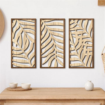Wooden Geometric Wall Art, Modern Wood Wall Sculpture Panels with 3D Hollow Craft Art, Farmhouse Abstract Hanging - Set of 3