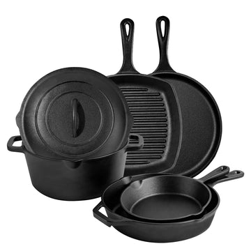 Cast Iron Set 6 Piece, PFAS-Free, Pre-Seasoned Pots and Pans Set