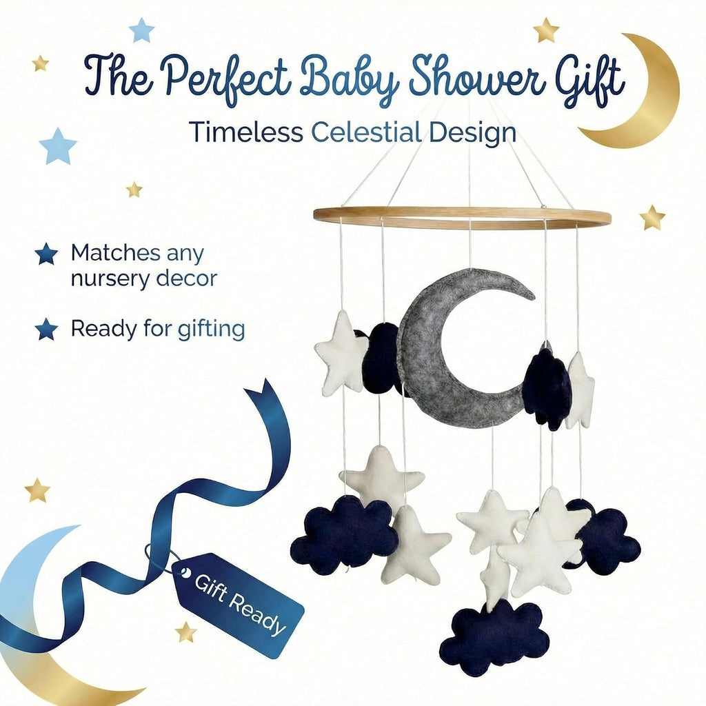 Baby Mobile - Blue Moon, Stars & Clouds Crib Mobile for Boys