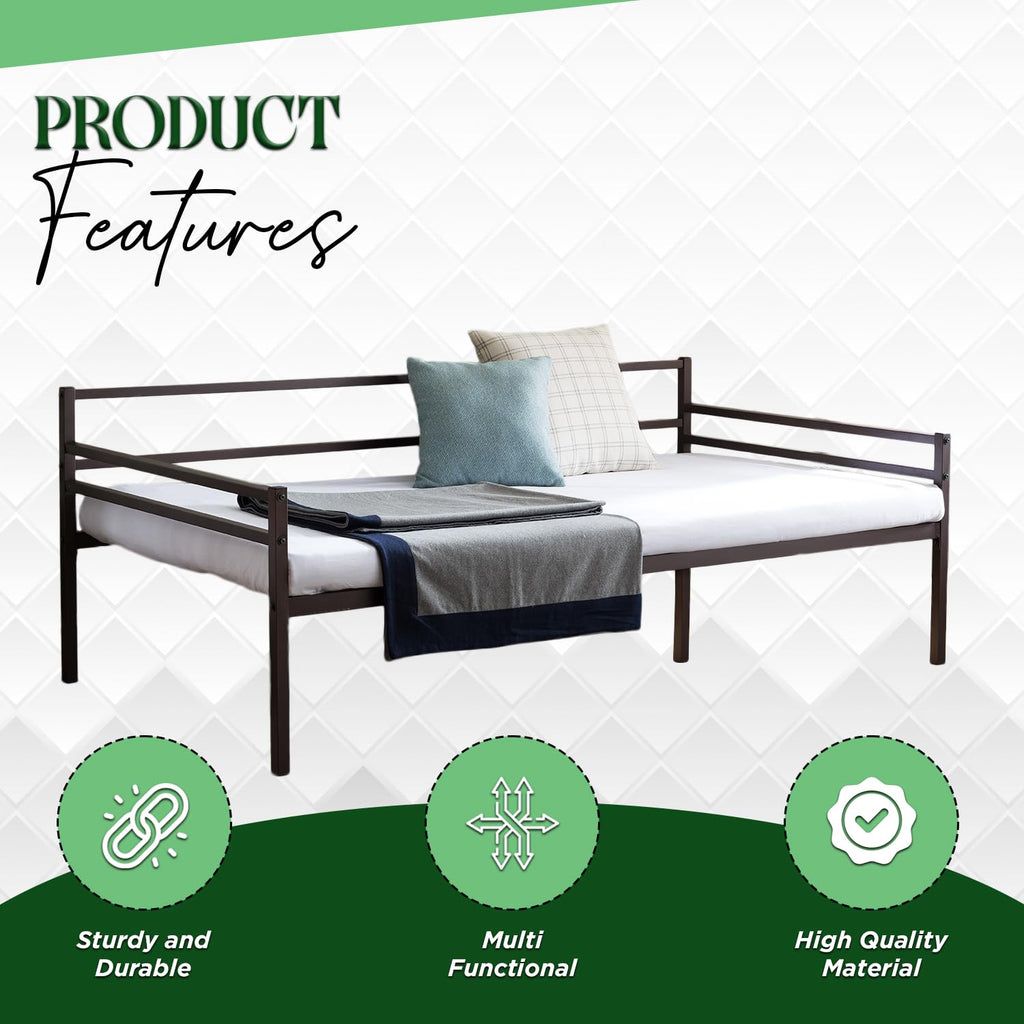 Modern Metal Twin Size Daybed Frame with Metal Slats Support, Bronze Finish