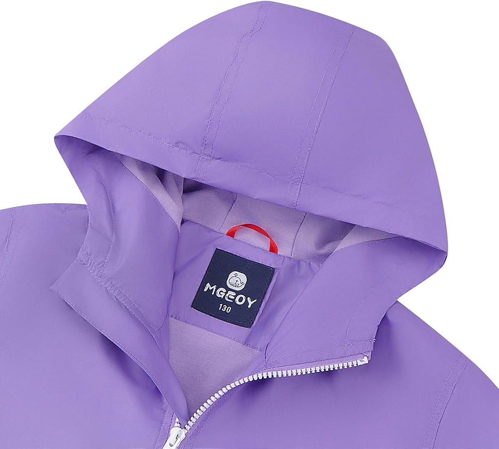 Girls Rain Jacket Lightweight Waterproof Hooded Cotton Lined Raincoat Windbreaker for Kids