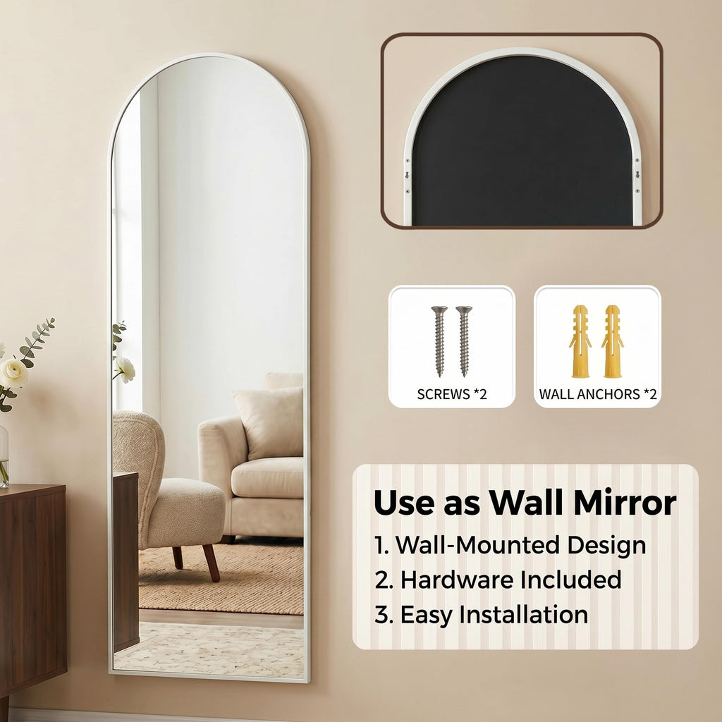Full Length Mirror, 48" x 14" Over-the-Door Hanging Mirror, White