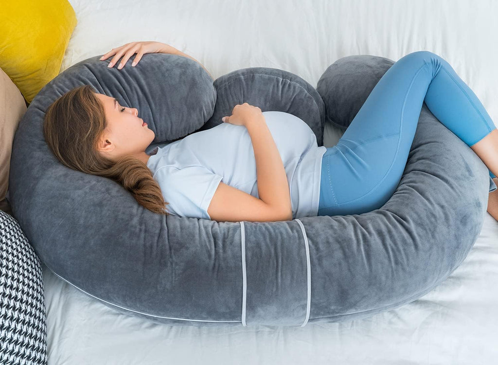 E Shaped Pregnancy Pillows, Detachable Maternity Body Pillow for Sleeping, Dual-Sided Velvet Pink