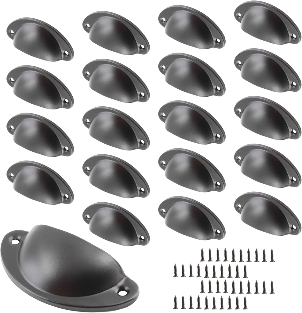 20 Pack Cabinet Bin Cup Pulls Black Half Moon Drawer Pulls, 2-5/8 Inch / 67mm Hole Center Dresser Pull Hardware Shell