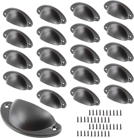 20 Pack Cabinet Bin Cup Pulls Black Half Moon Drawer Pulls, 2-5/8 Inch / 67mm Hole Center Dresser Pull Hardware Shell