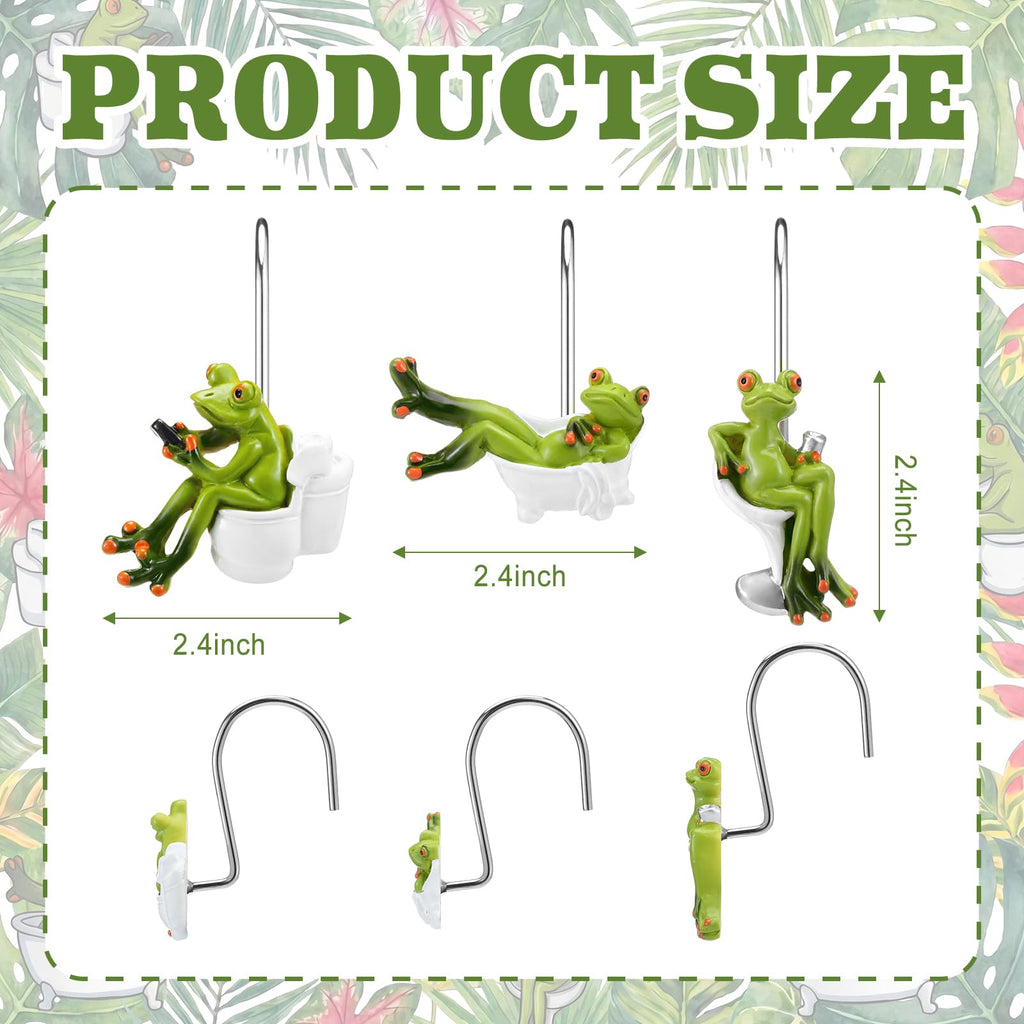 12 Pcs Frog Shower Curtain Rings, Green Cute Stainless Steel