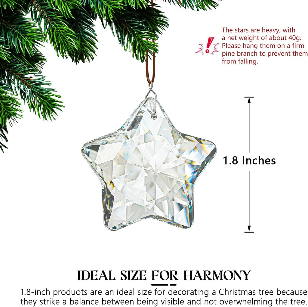 Clear Crystal Star Ornaments Faceted Christmas Hanging Decor - Set of 6