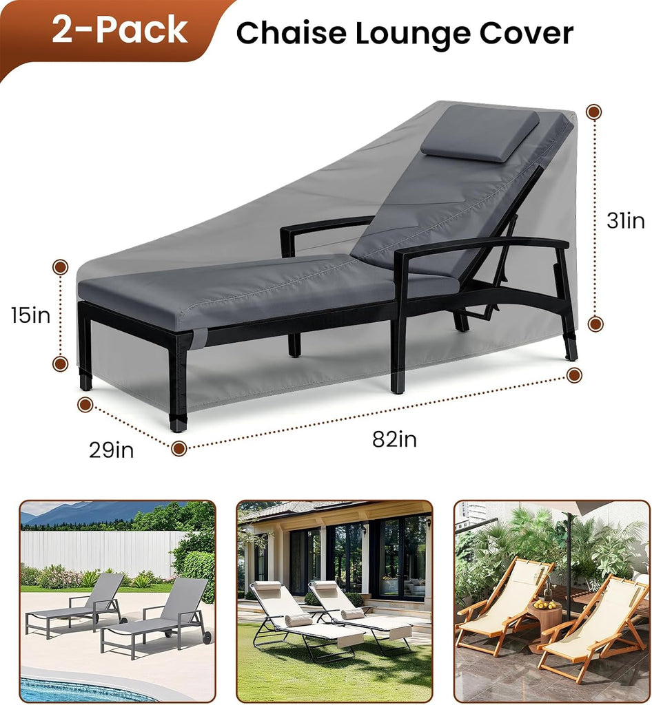 Chaise Lounge Cover 2 Pack Heavy Duty Patio Furniture Covers with Storage Bag, Buckles & Drawstring Outdoor Lounge