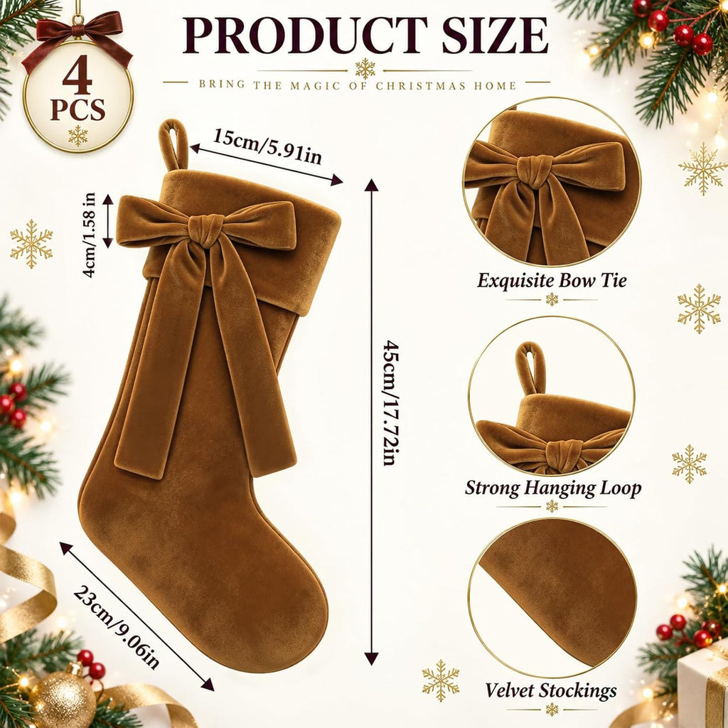 4 Pack 18 in Christmas Velvet Hanging Stocking Xmas Home Decoration