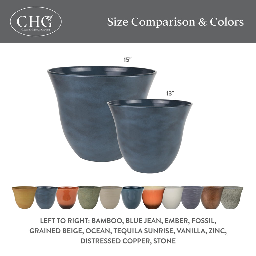 Honeysuckle Resin Planter, Durable Garden Pot, 15" Stone